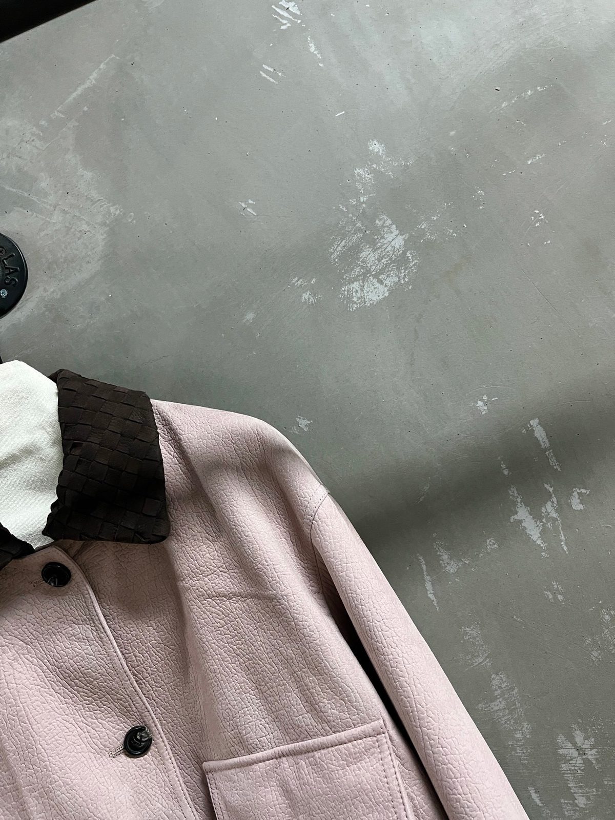 Pink Leather Blazer with Woven Collar