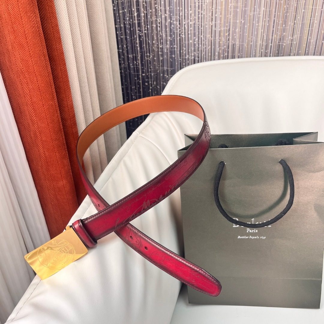 Berluti Venezia Leather Belt with Gold Buckle