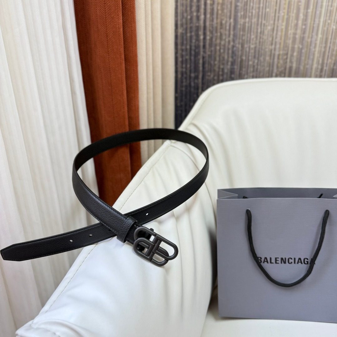 Balenciaga Black Leather Logo Belt