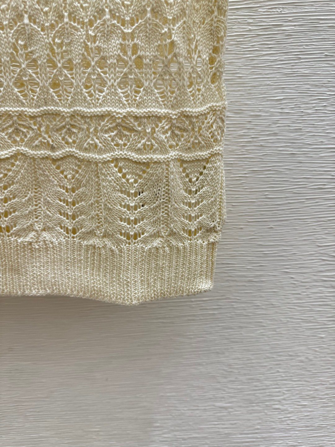 Miu Miu Cream Lace Knit Short Sleeve Top