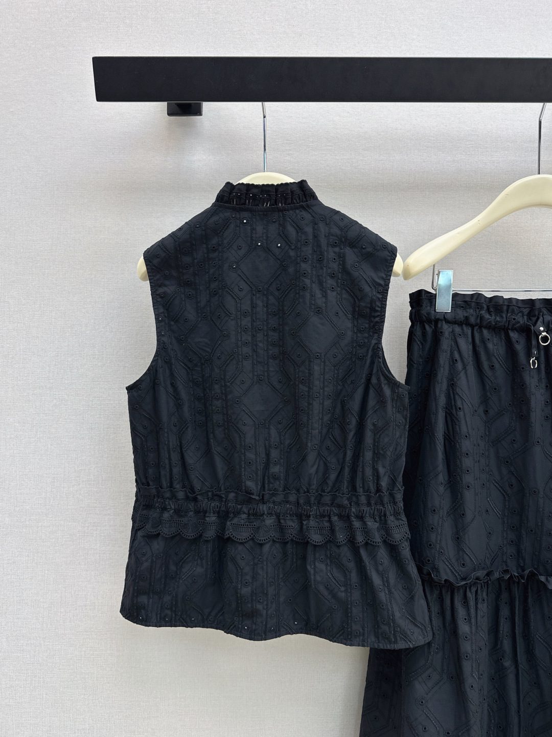 Hermès Black Eyelet Embroidered Vest and Pants Set