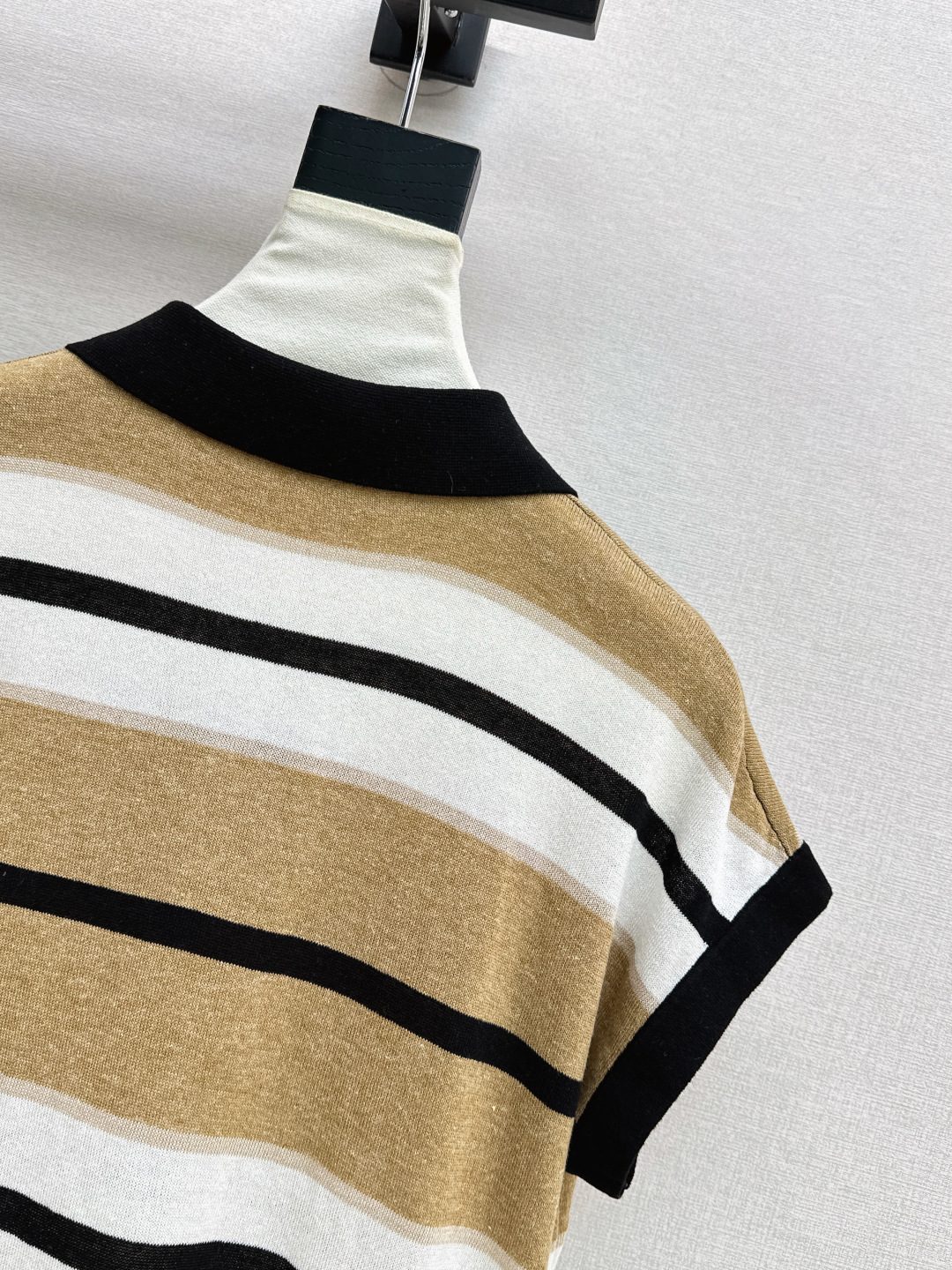 Striped Knit Polo Shirt with Collar