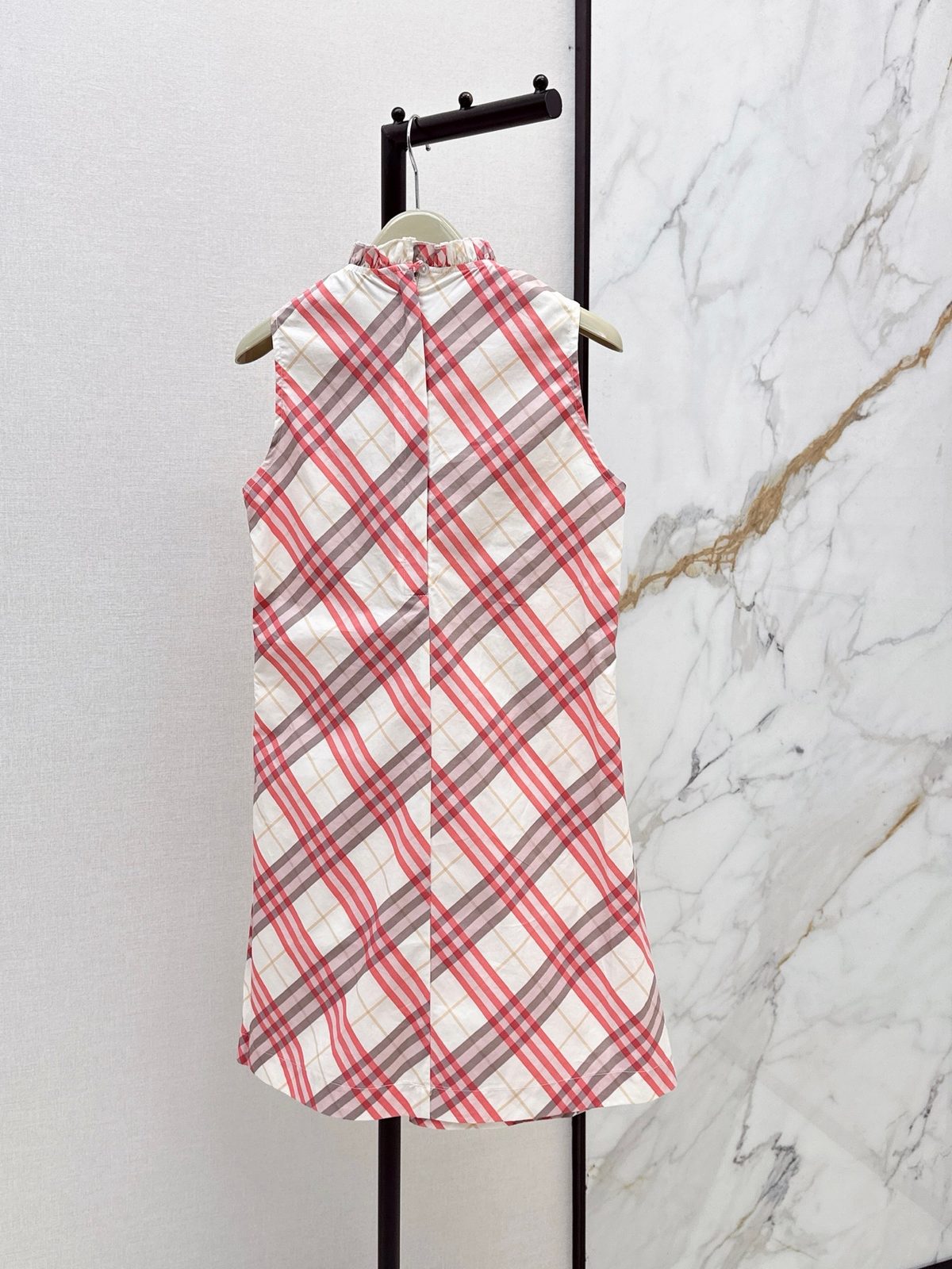 Red and Gray Plaid Sleeveless Shirt Dress