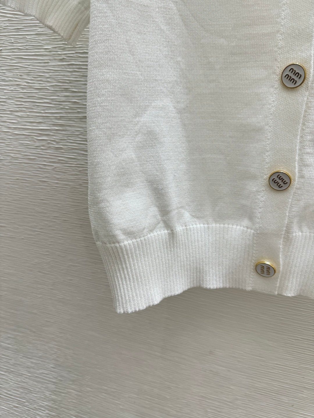 Miu Miu White Knit Collar Cardigan Shirt