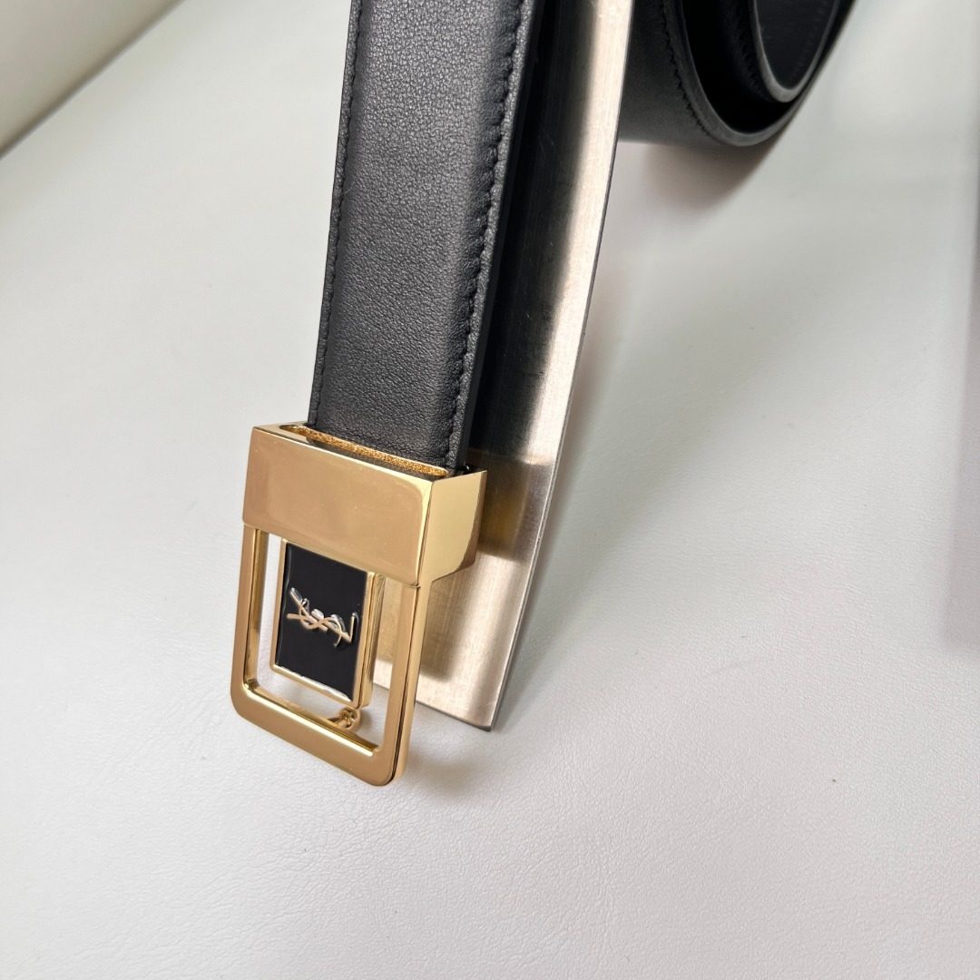 Saint Laurent Paris Leather Belt Gold Buckle
