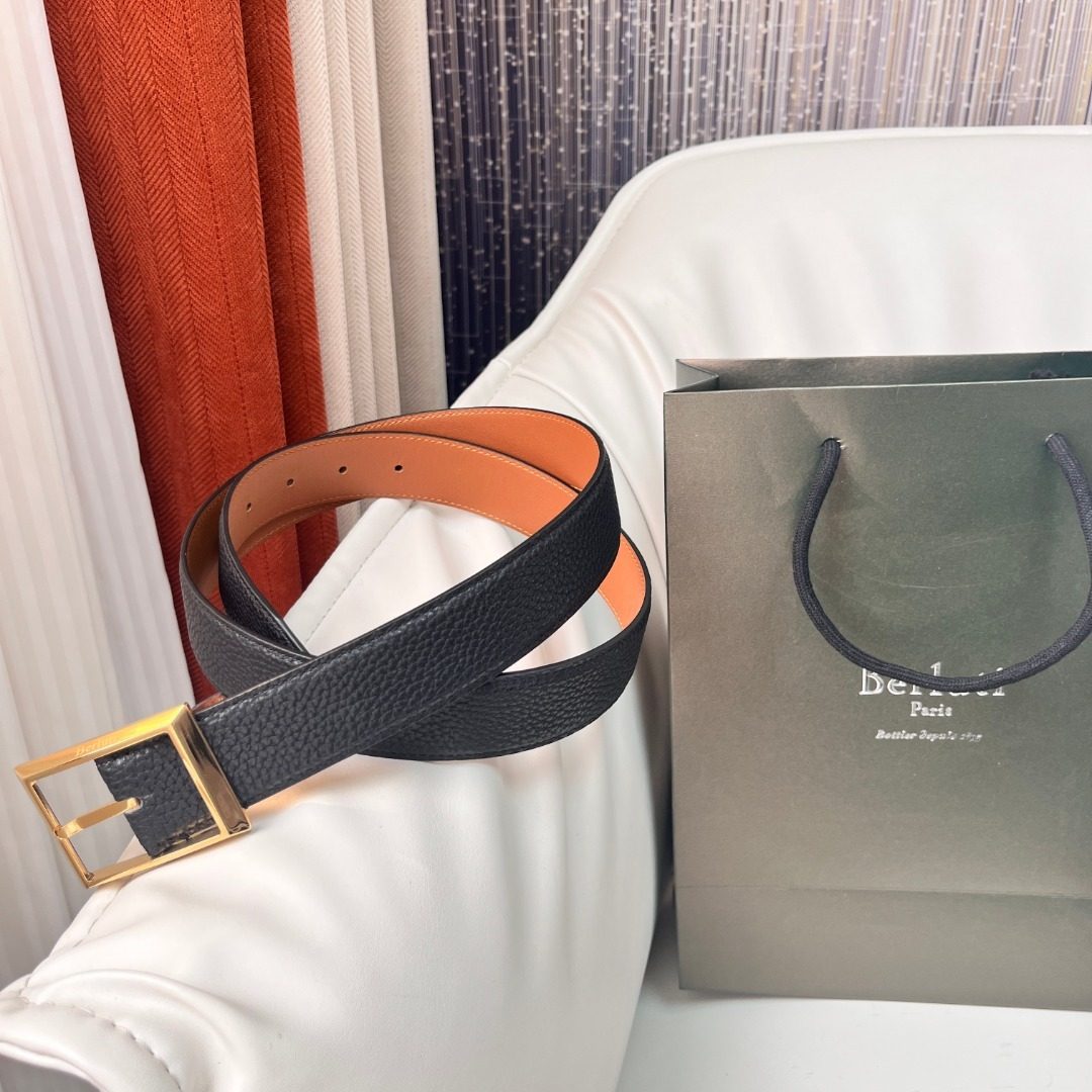 Delvaux Reversible Leather Belt Black Orange