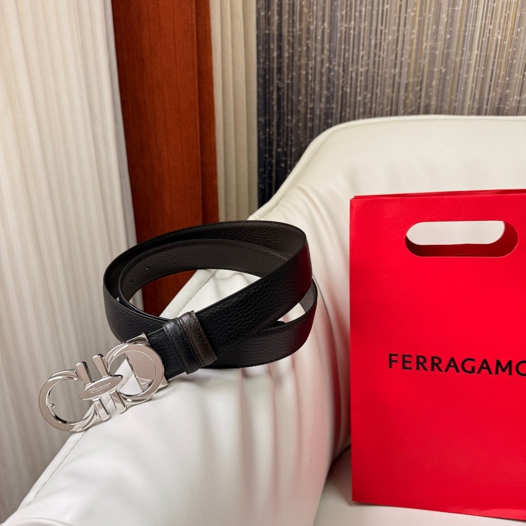 Salvatore Ferragamo Gancini Black Leather Belt