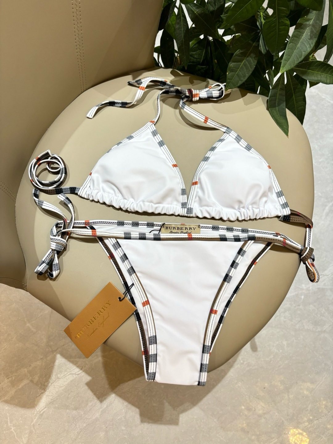 Burberry Checked Bikini Swimsuit Set