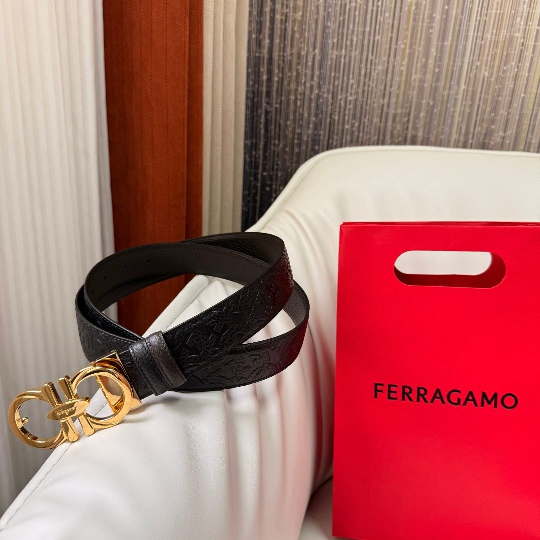 Ferragamo Black Leather Gancini Belt