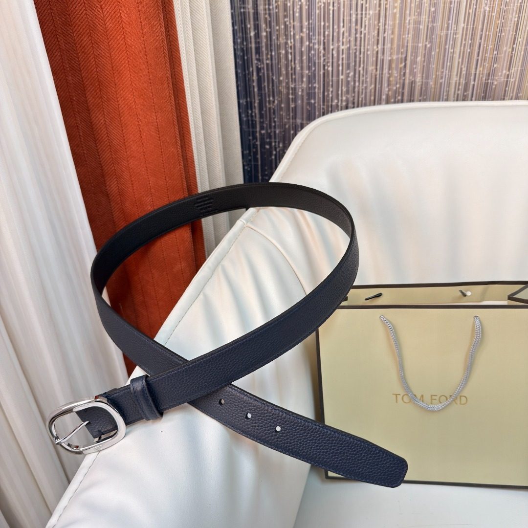 Tom Ford Textured Leather Belt Navy