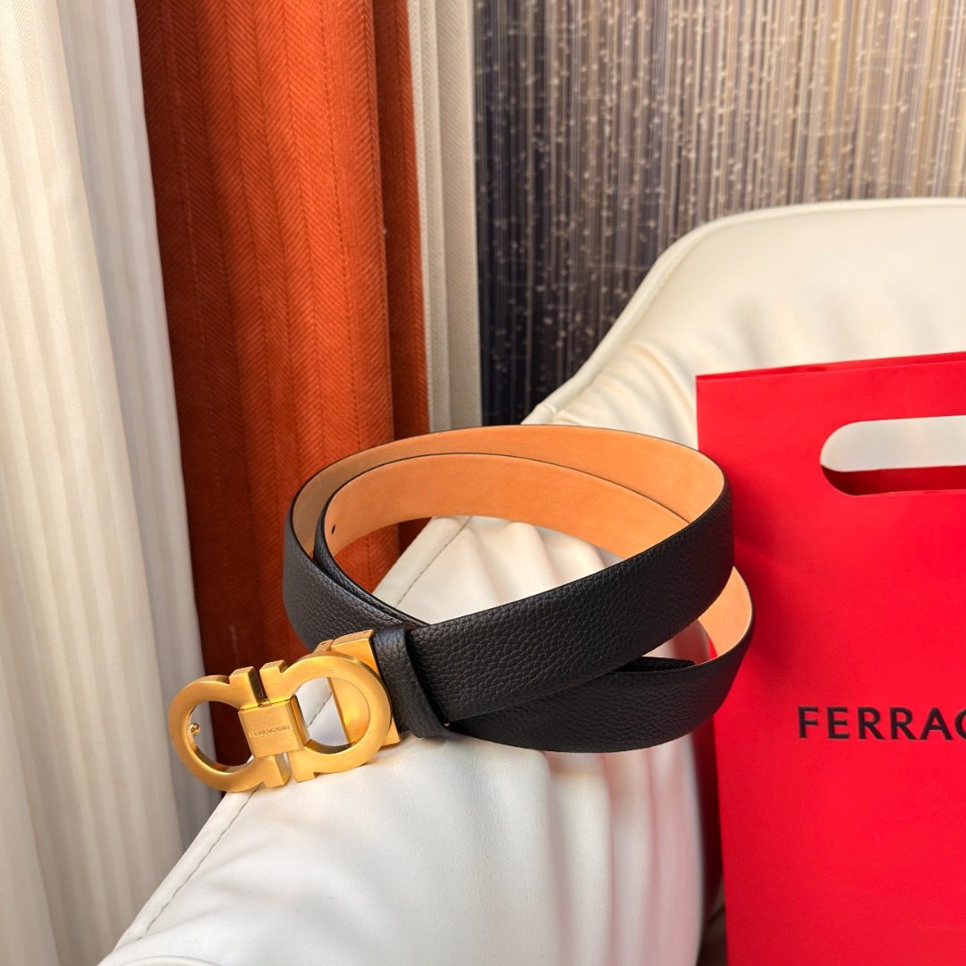 Ferragamo Reversible Leather Belt with Gancini Buckle
