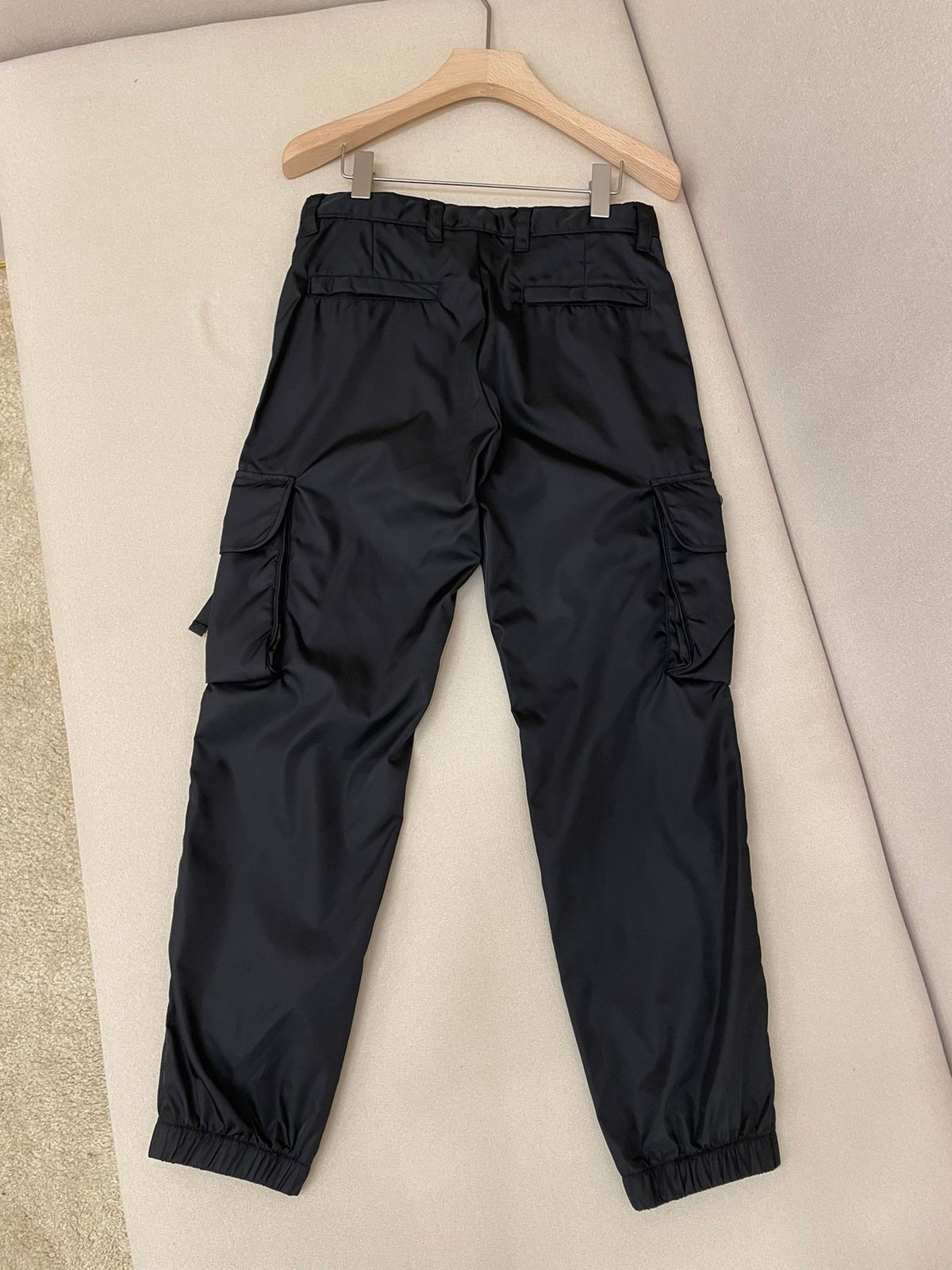 Black Nylon Cargo Pants with Drawstring Cuffs