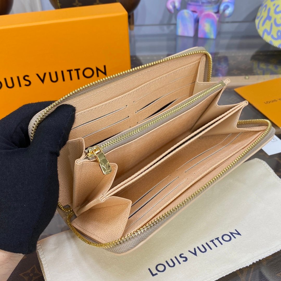 Louis Vuitton Beige Textured Leather Long Zip Wallet