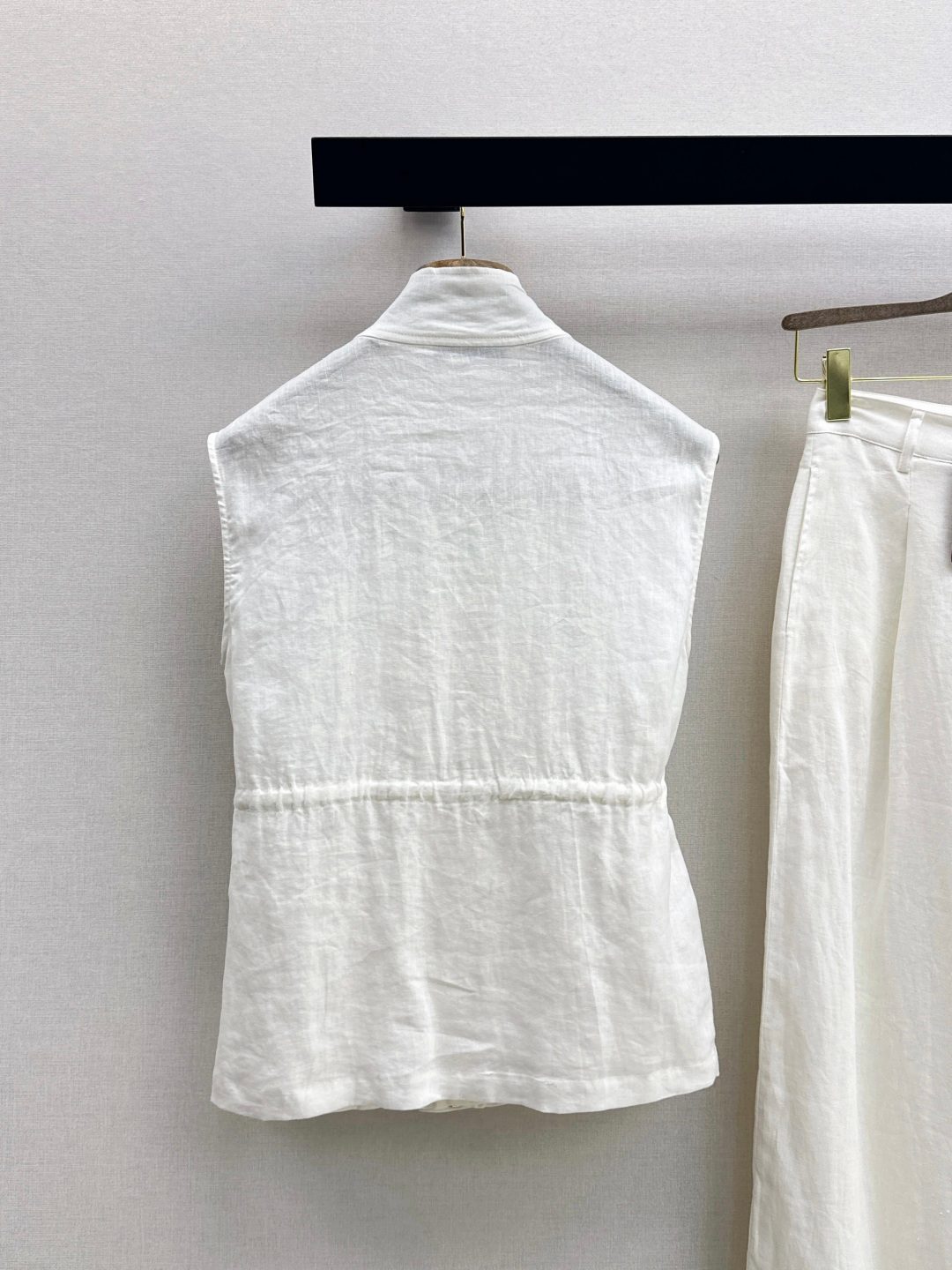 White Linen Utility Vest Jacket