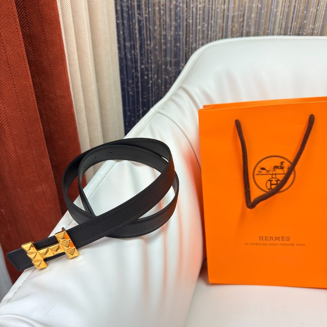 Hermès Leather Belt with Gold Studs