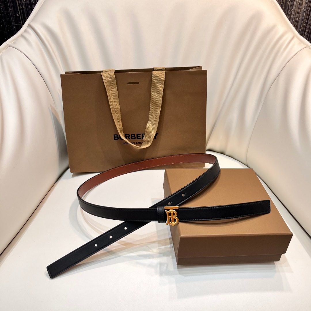 Burberry Leather Belt with B Logo Buckle