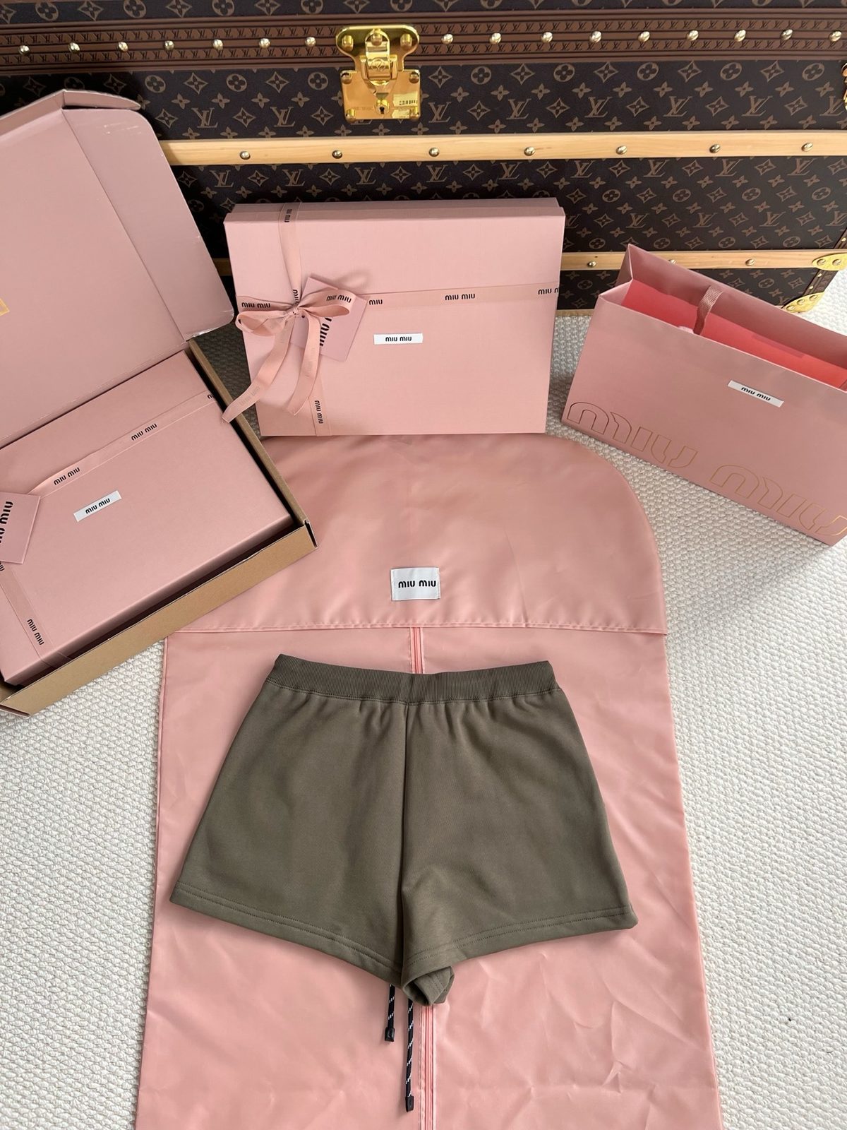 Miu Miu Khaki Cotton Drawstring Shorts