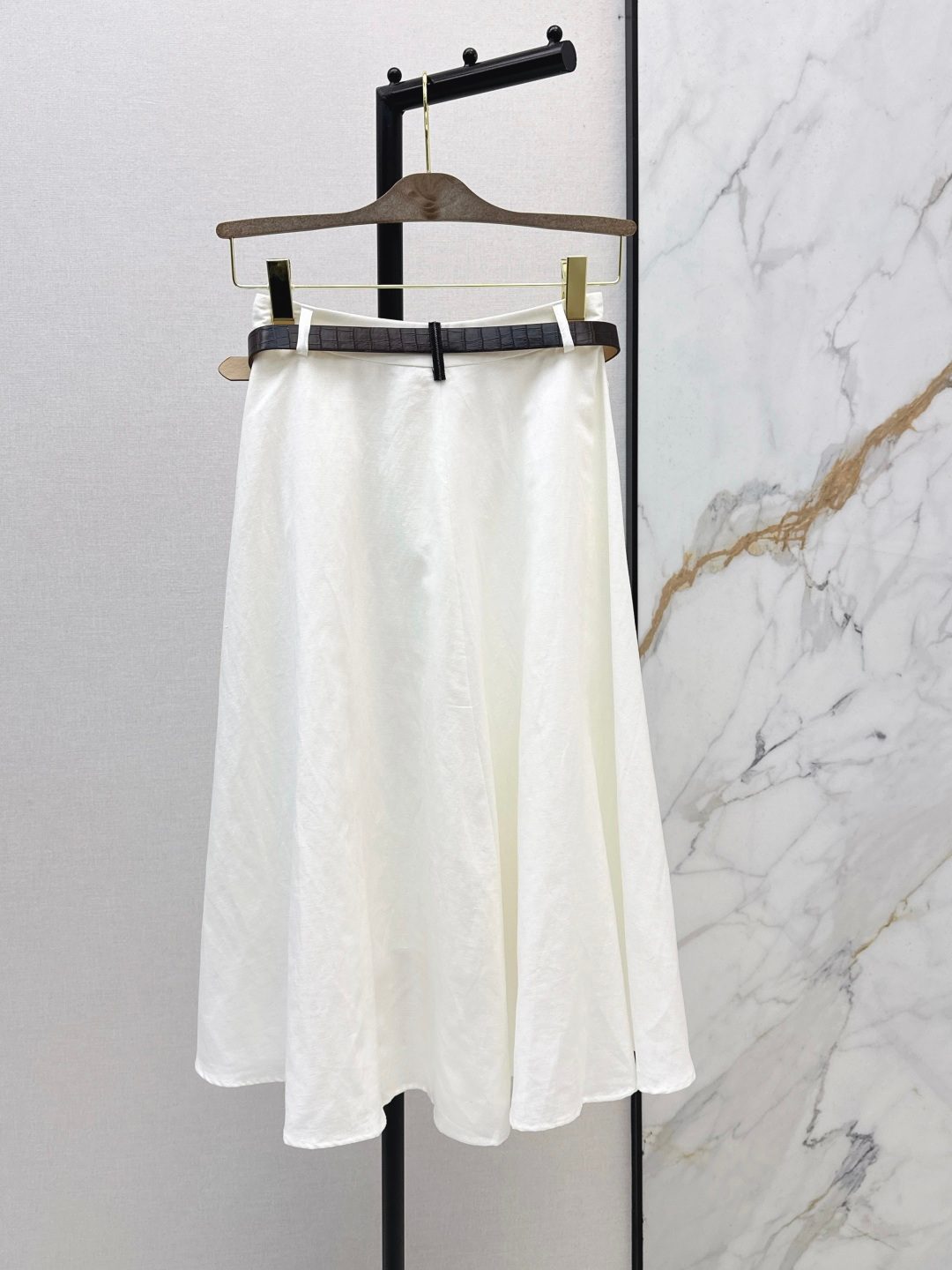 White Linen Pleated Midi Skirt