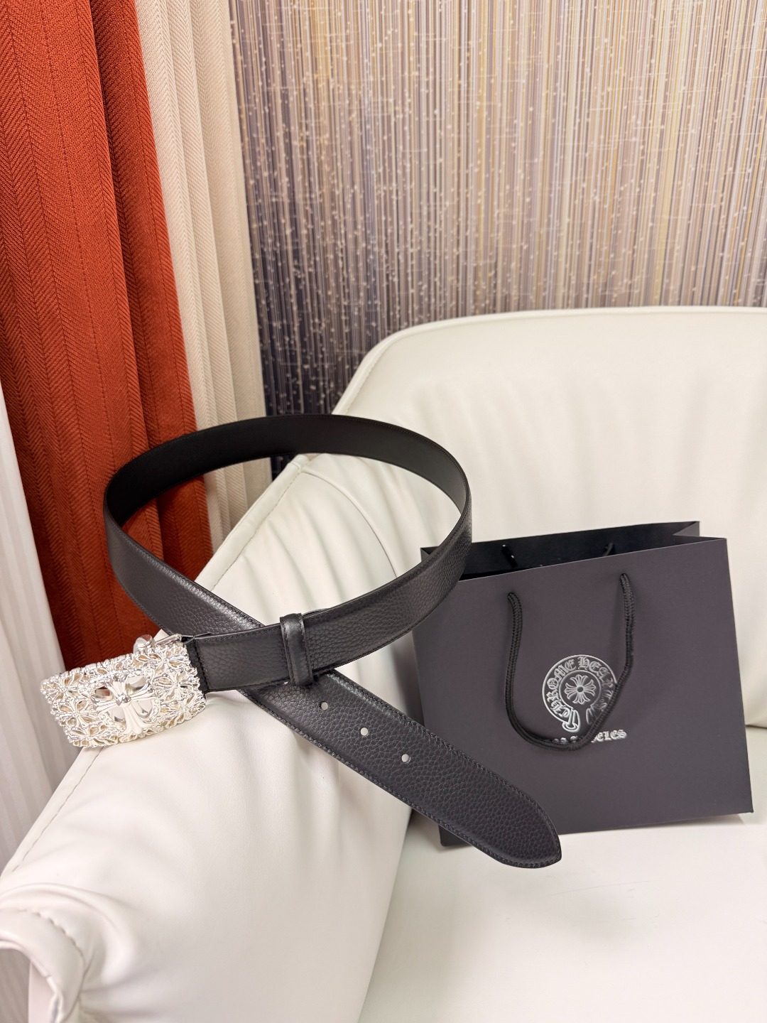 Chrome Hearts Leather Belt with Silver Buckle