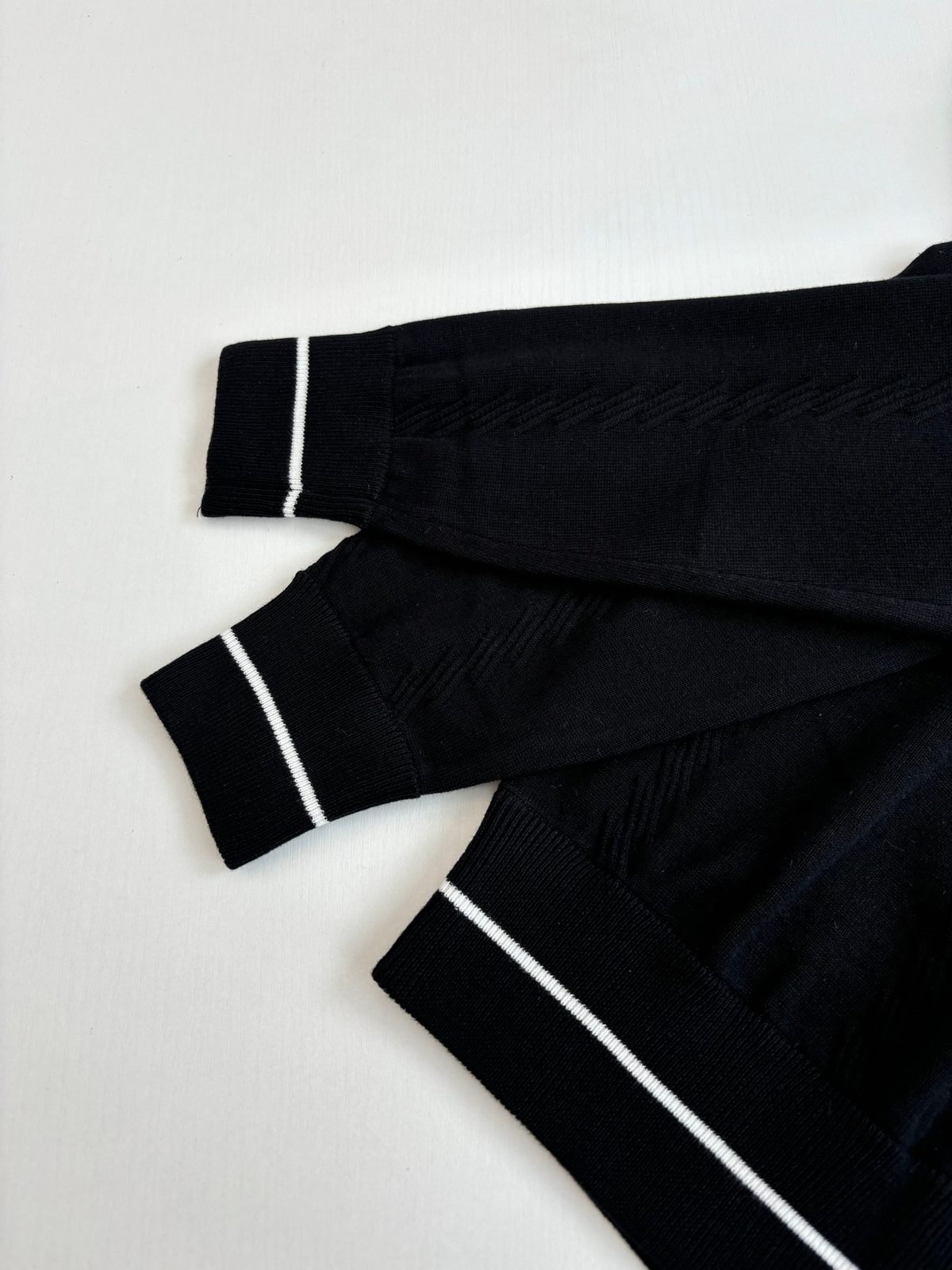 Black Ribbed Crew Neck Sweater with White Stripe Detail