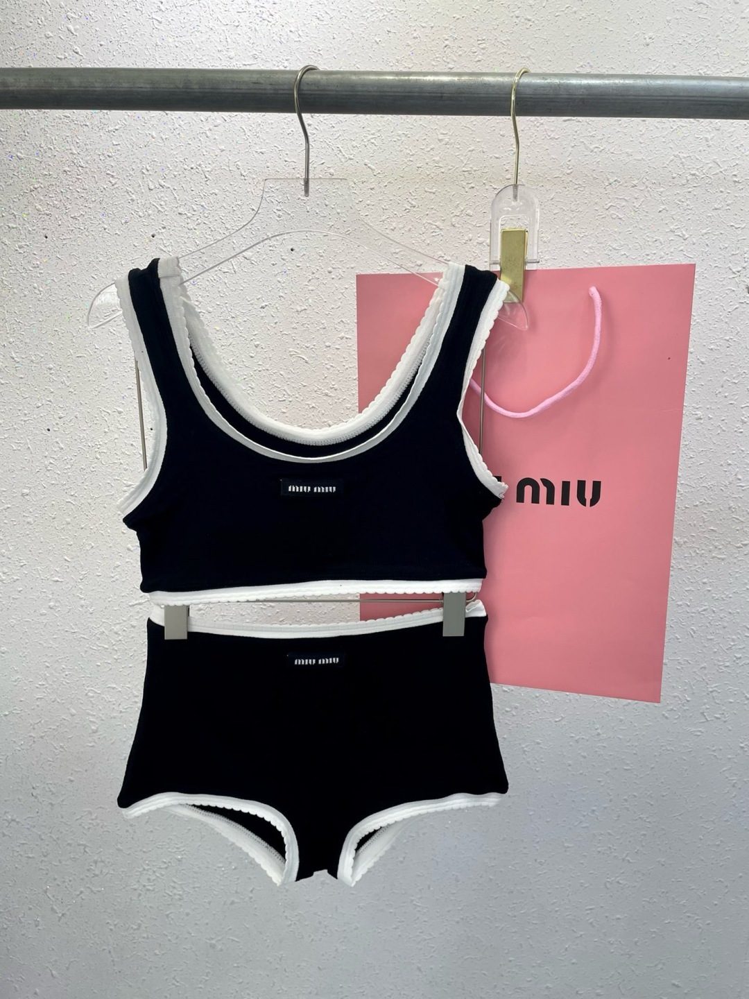 Miu Miu Ribbed Cotton Bra and Shorts Set