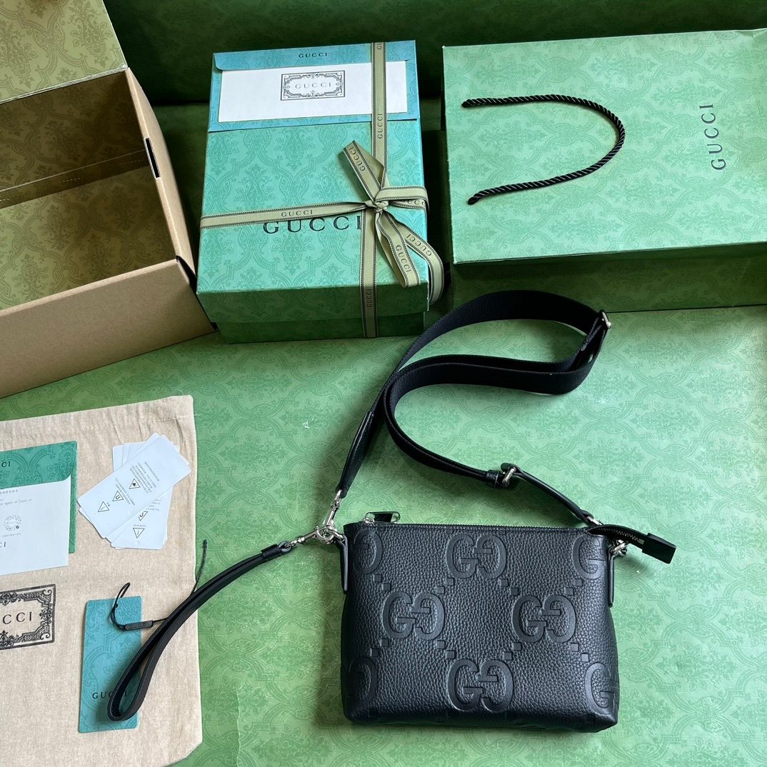 Gucci GG Embossed Black Leather Crossbody Pouch