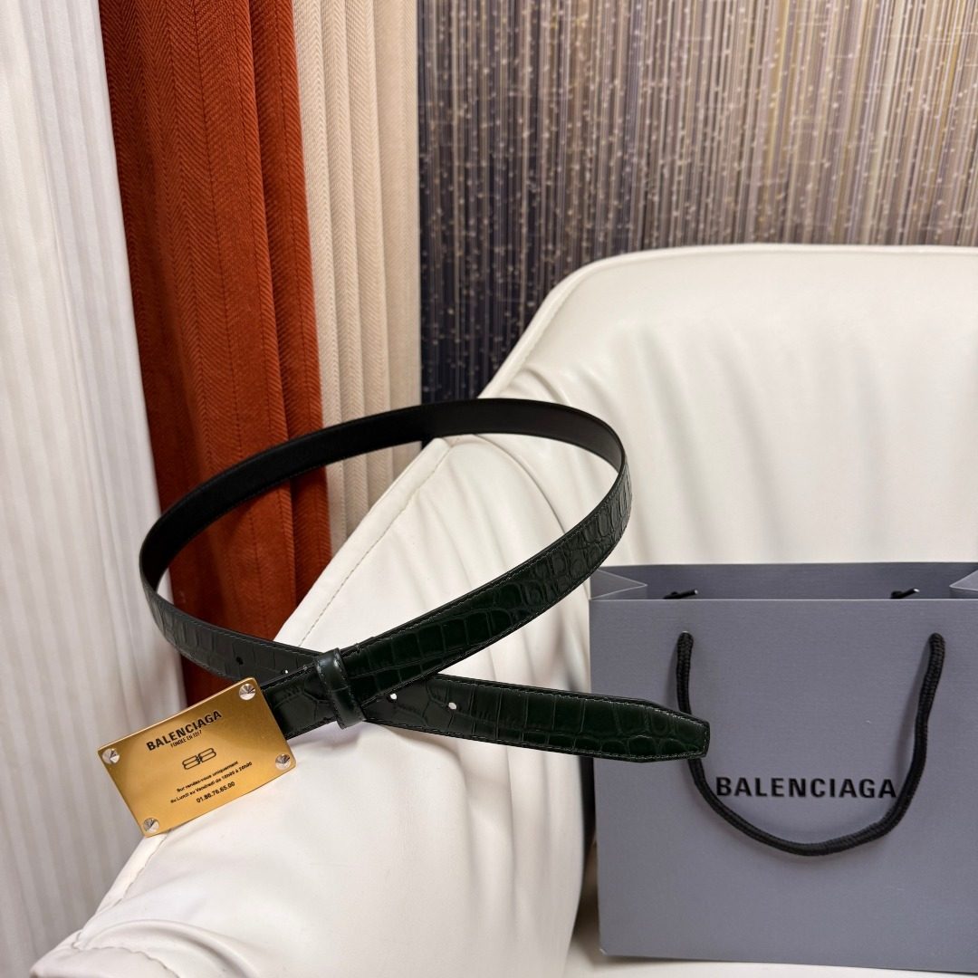 Balenciaga Crocodile Embossed Leather Belt