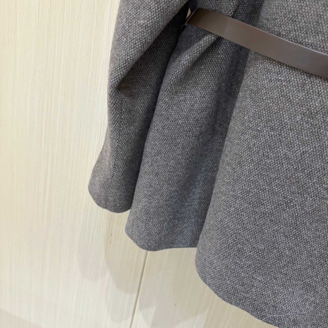 Grey Wool Jacket with Leather Belt