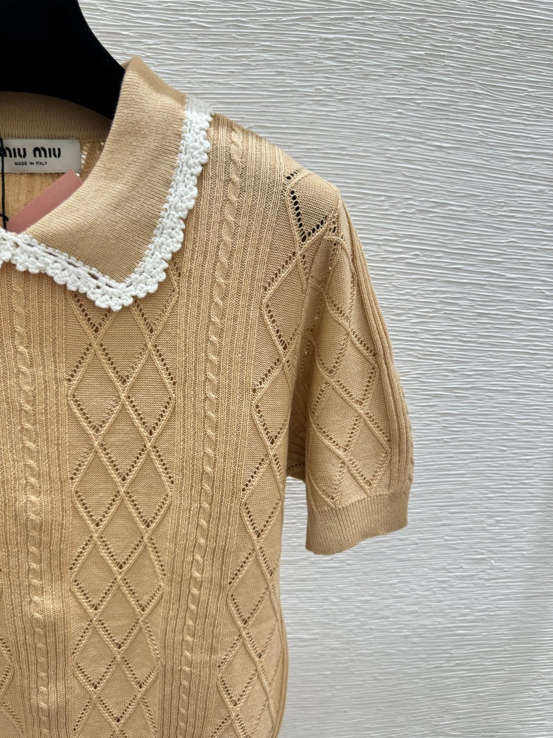 Miu Miu Cream Cable Knit Collar Sweater