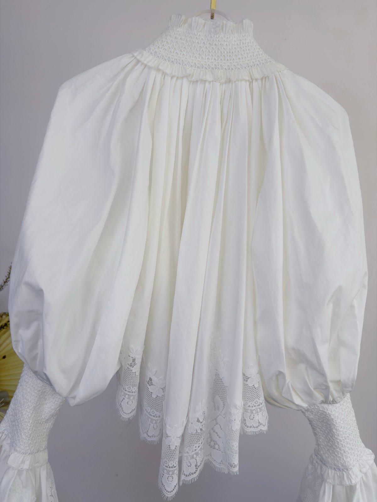 Ivory Cotton Blouse with Lace Ruffle Sleeves