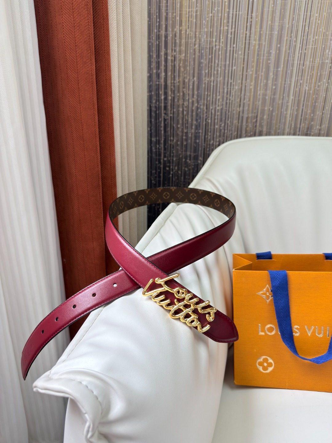 Louis Vuitton Monogram Leather Belt with Gold Hardware