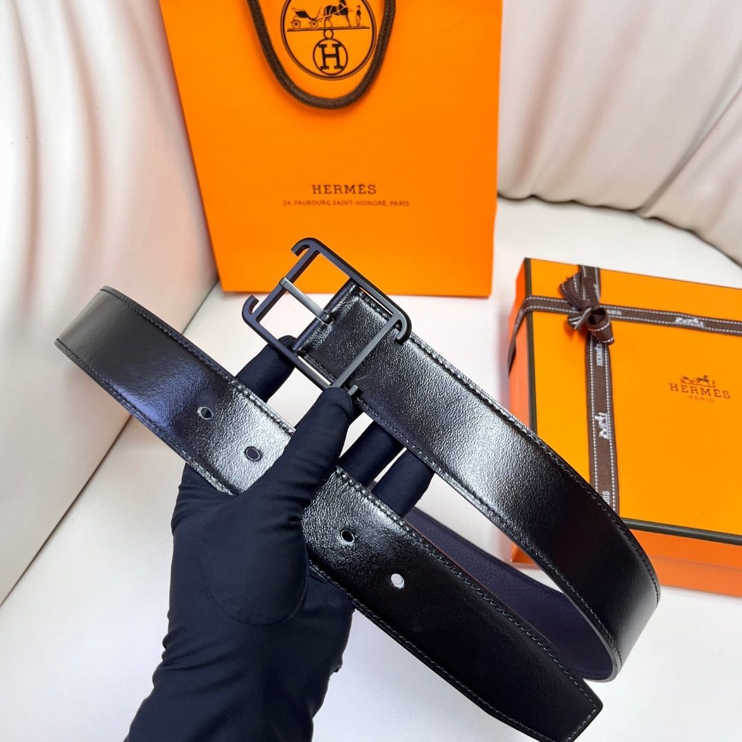 Hermès Black Leather Belt with H Buckle