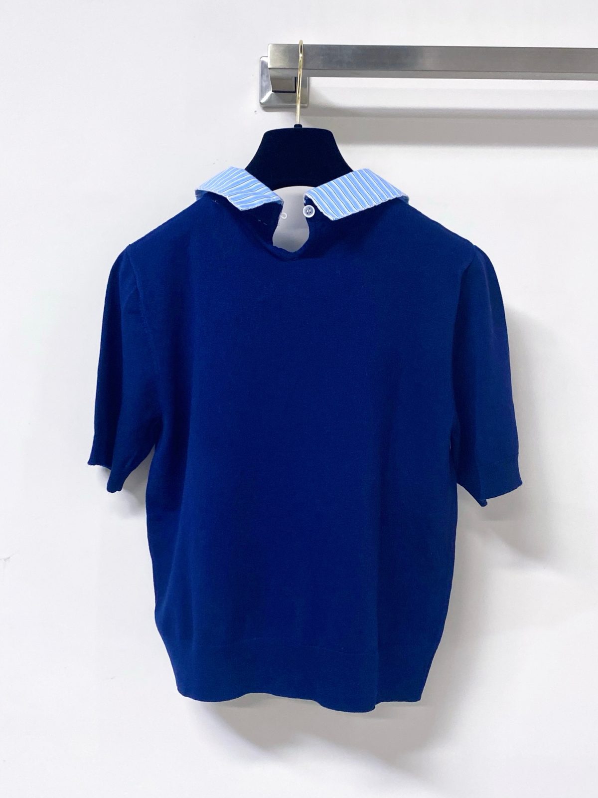 Royal Blue Polo Shirt with Striped Collar
