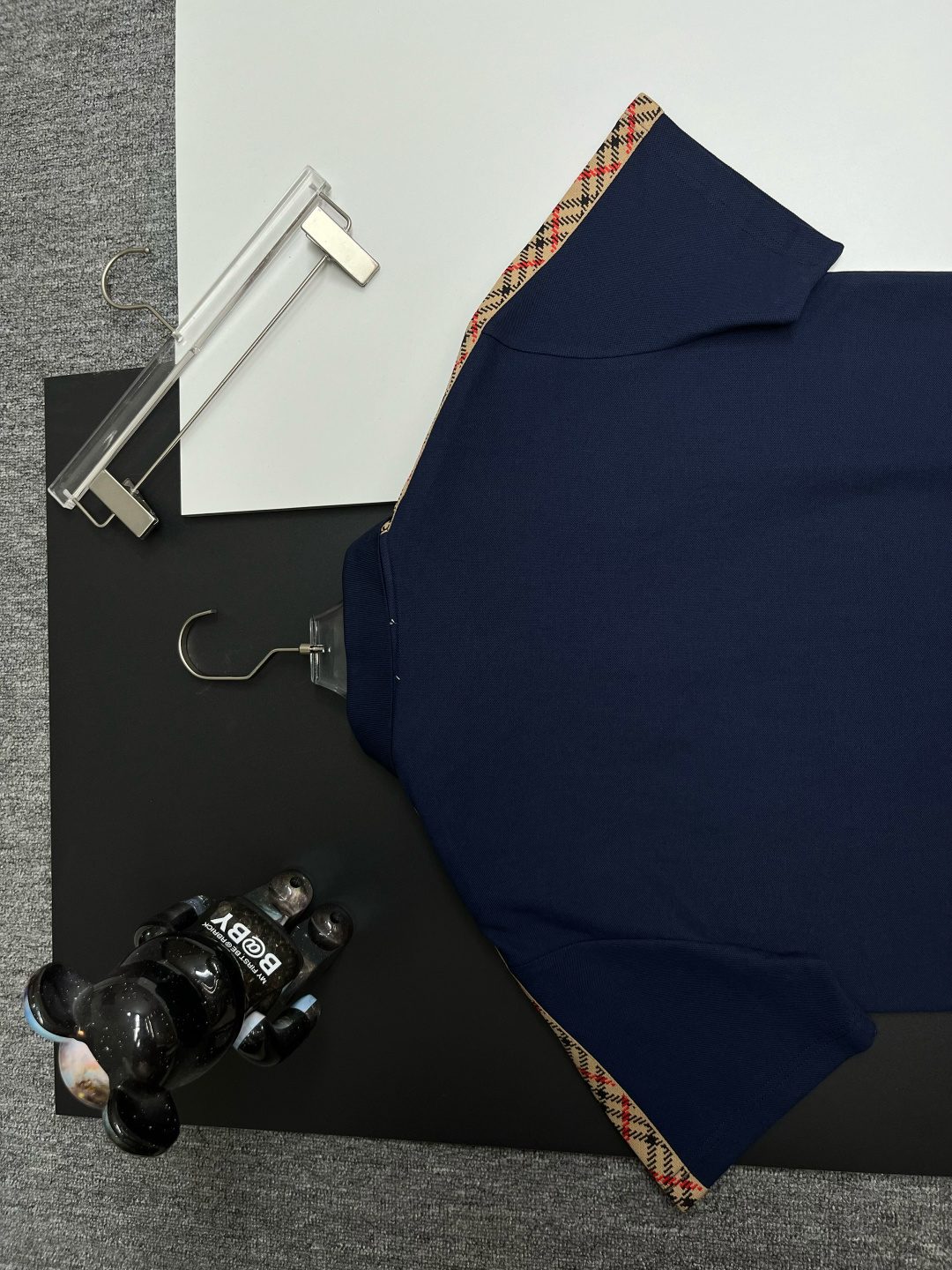 Burberry Check Stripe Polo Shirt Navy