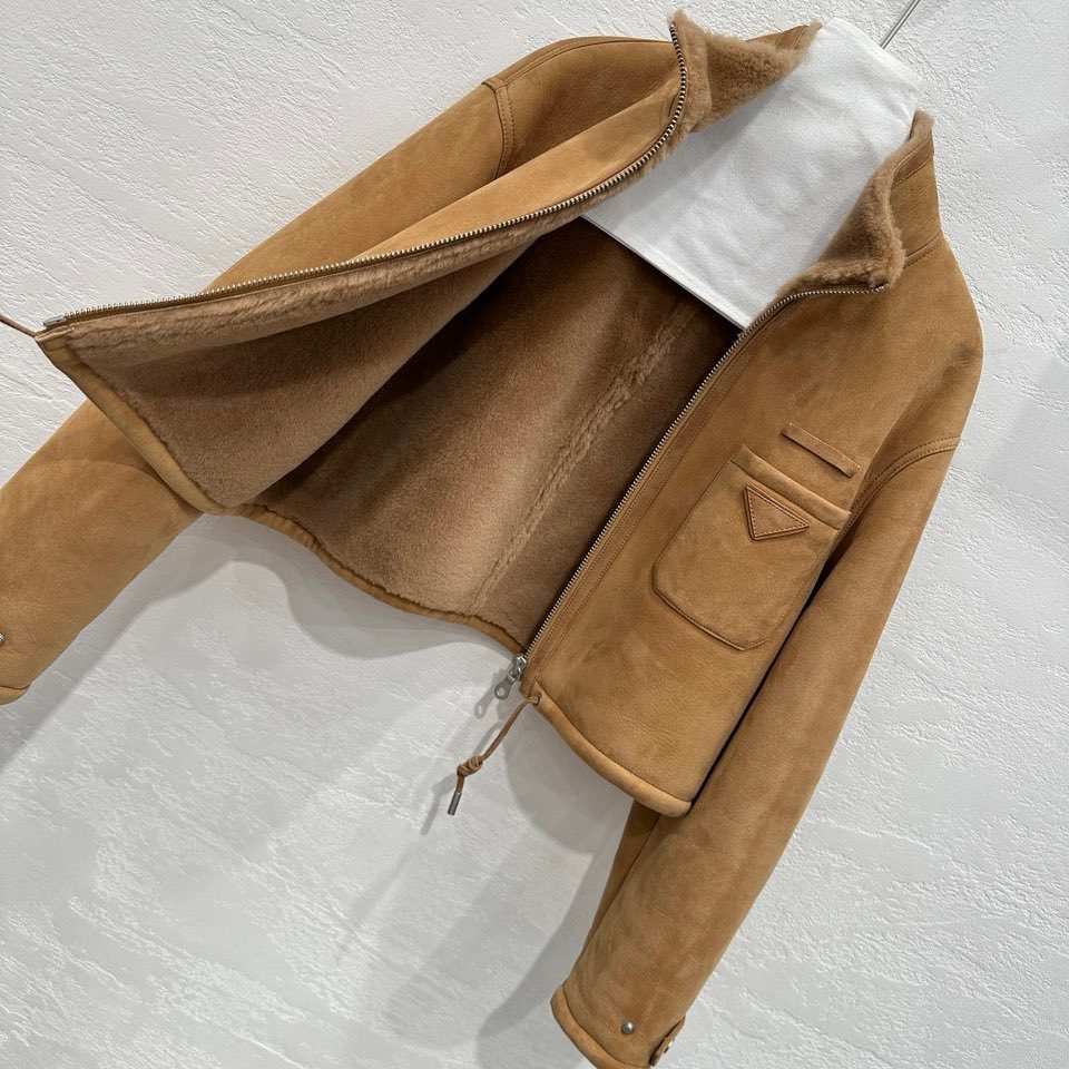 Prada Suede Zip Jacket Camel