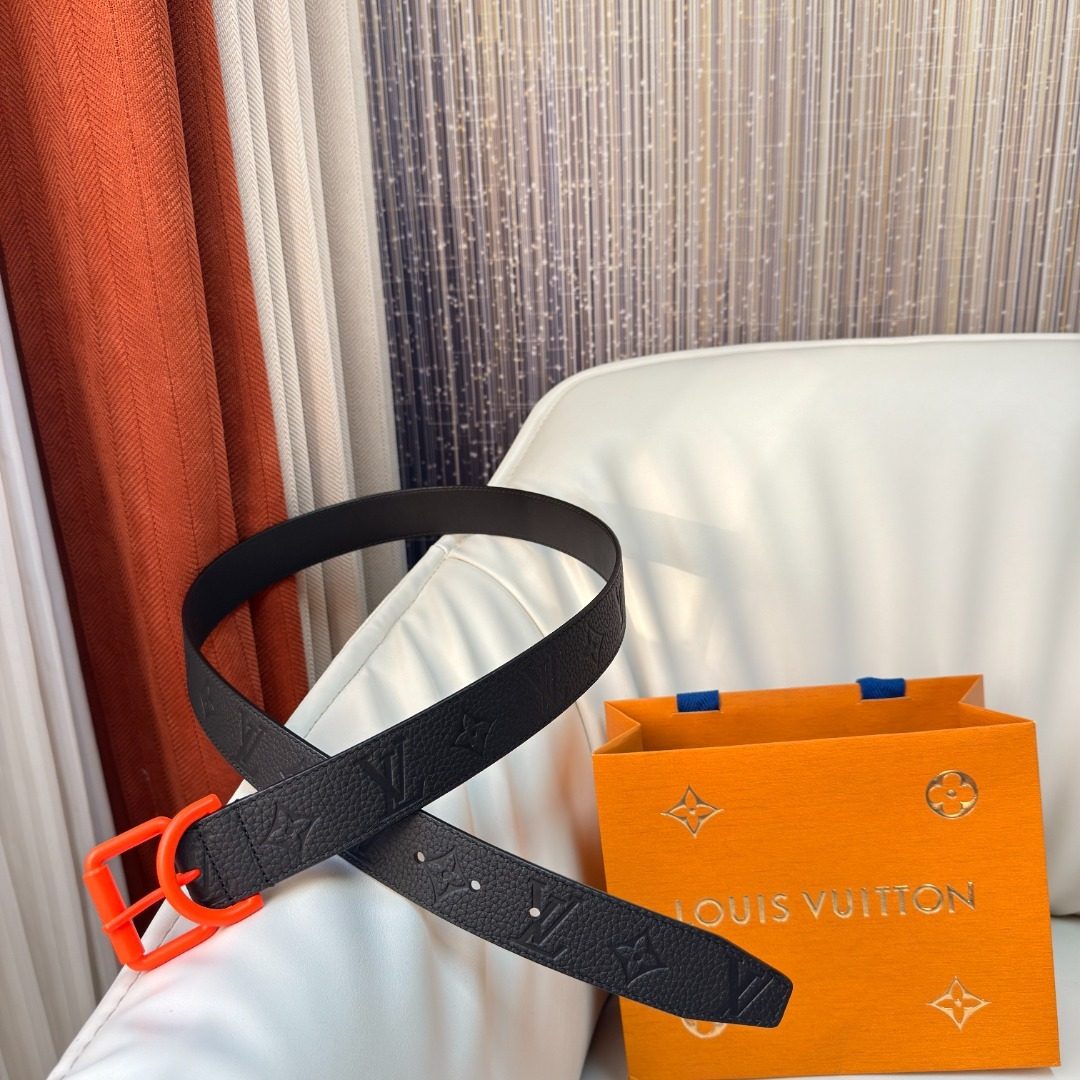 Louis Vuitton Monogram Leather Belt Orange Buckle