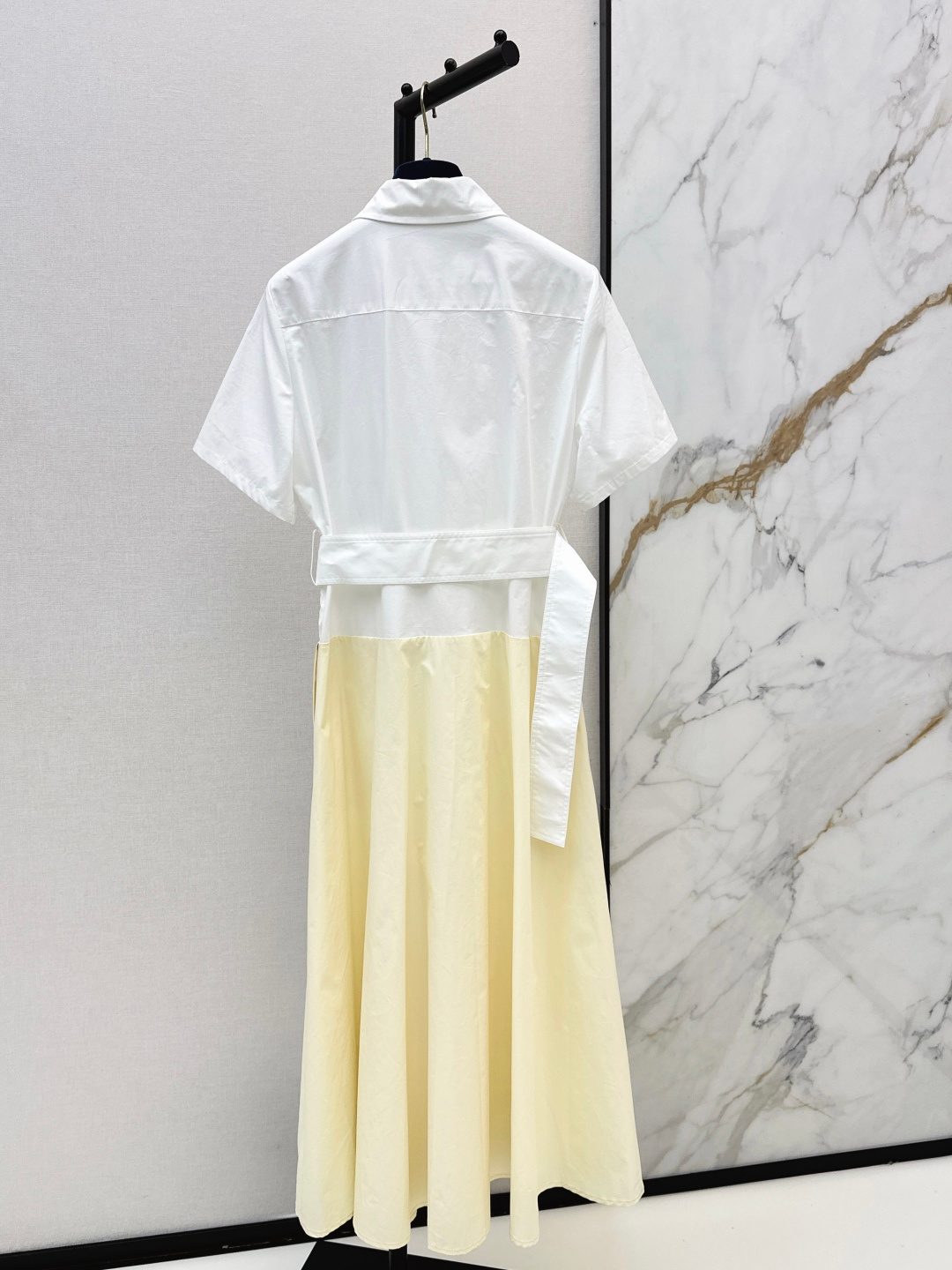 White Short-Sleeve Shirt with Yellow Skirt Set