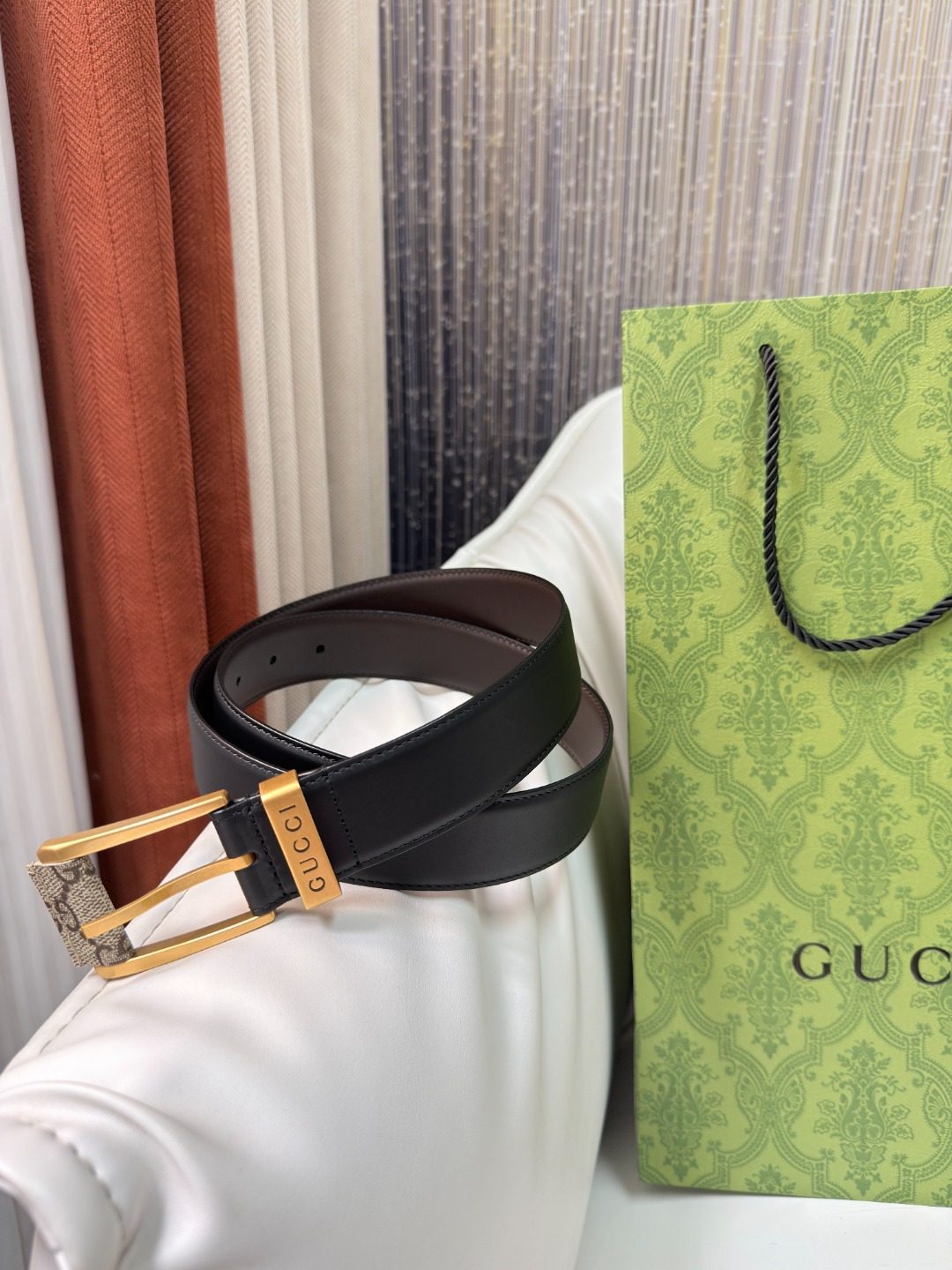 Gucci Black Leather Belt with Gold Buckle