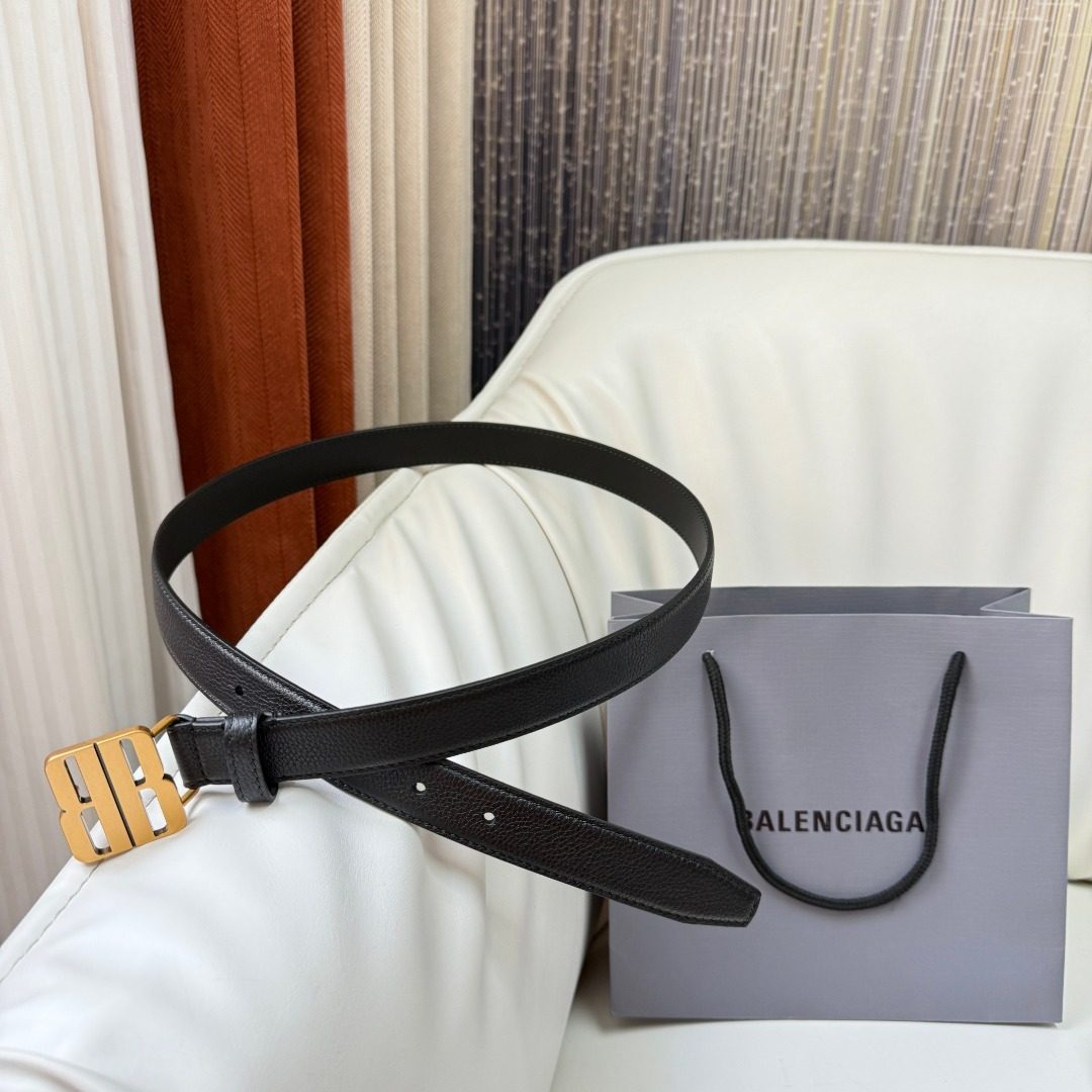 Balenciaga BB Logo Leather Belt Black