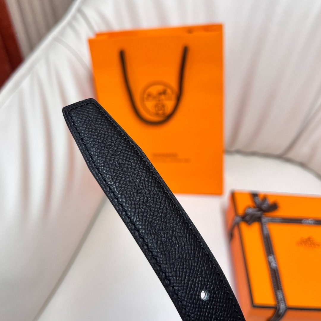 Hermès Black Leather Belt with Gold Hardware