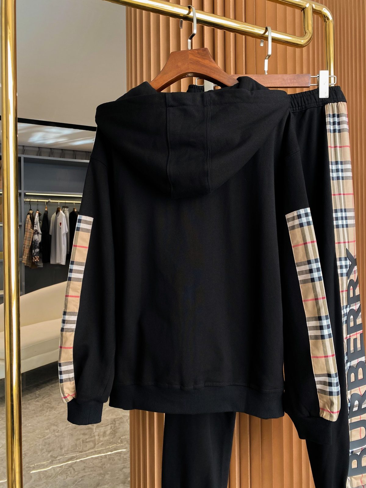Burberry Black Hoodie with Nova Check Sleeves