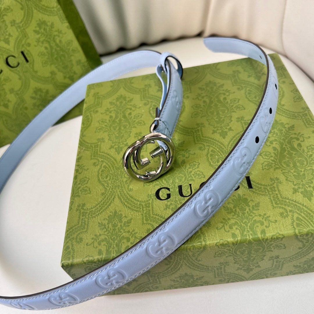 Gucci GG Marmont Light Blue Leather Belt
