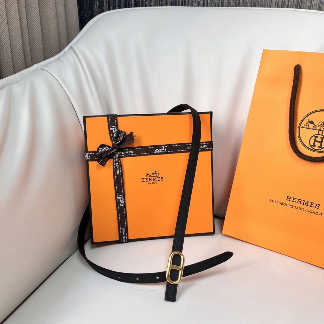 Hermès Black Leather Belt with Double Buckle