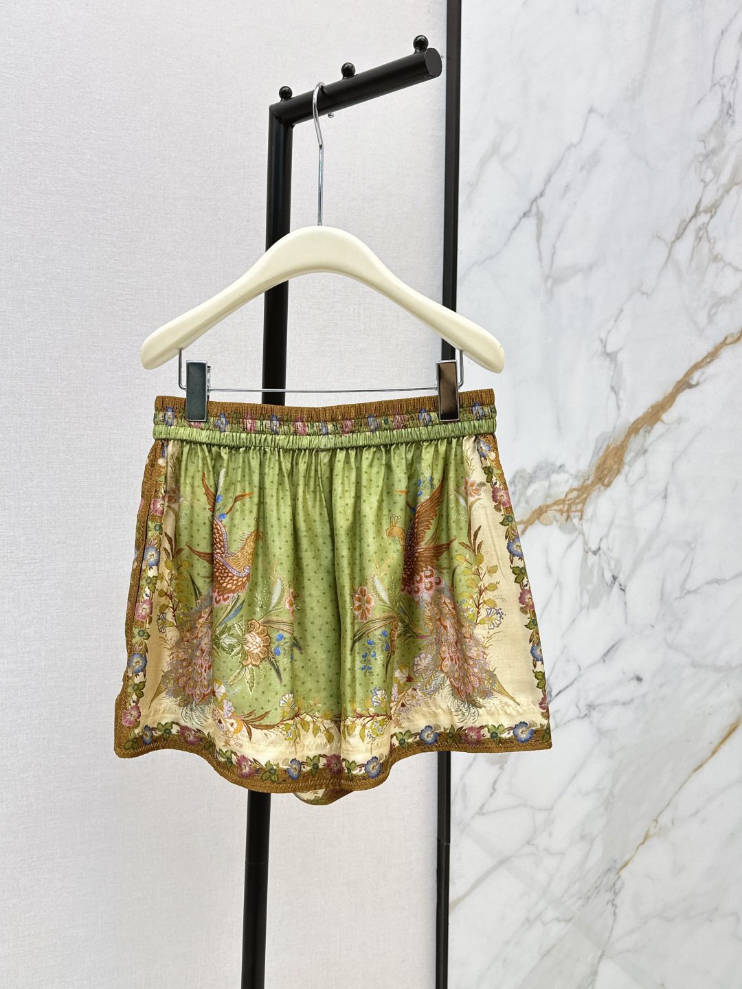 Floral Print Silk Shorts with Elastic Waist