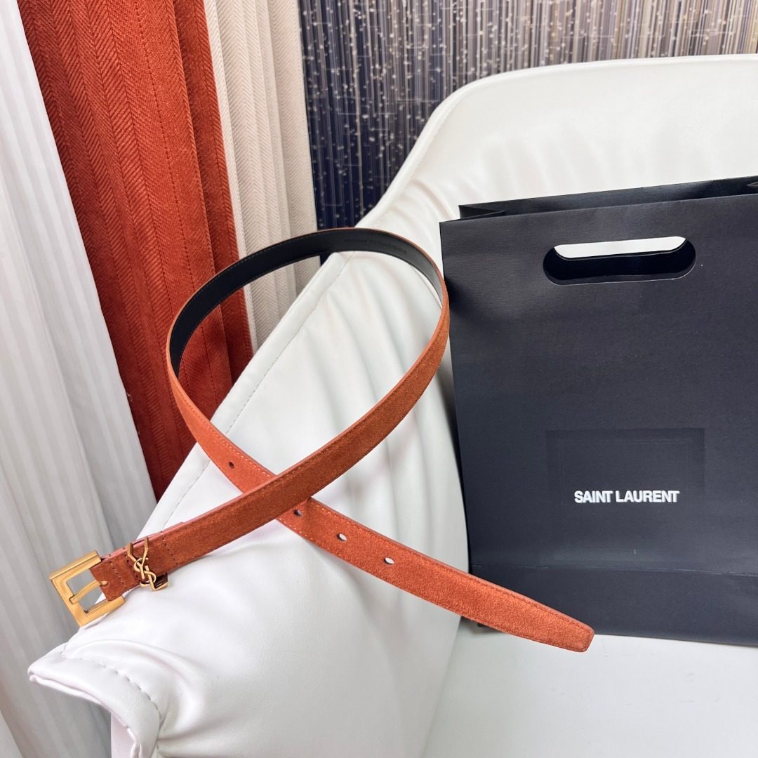 Saint Laurent Suede Leather Belt Rust