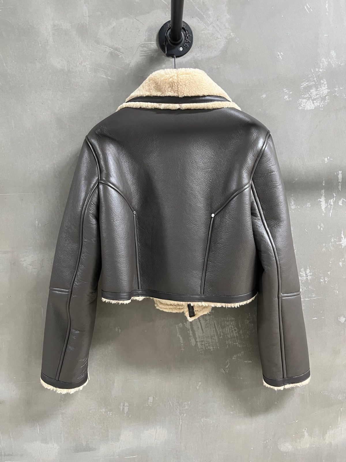 Black Leather Shearling Cropped Jacket