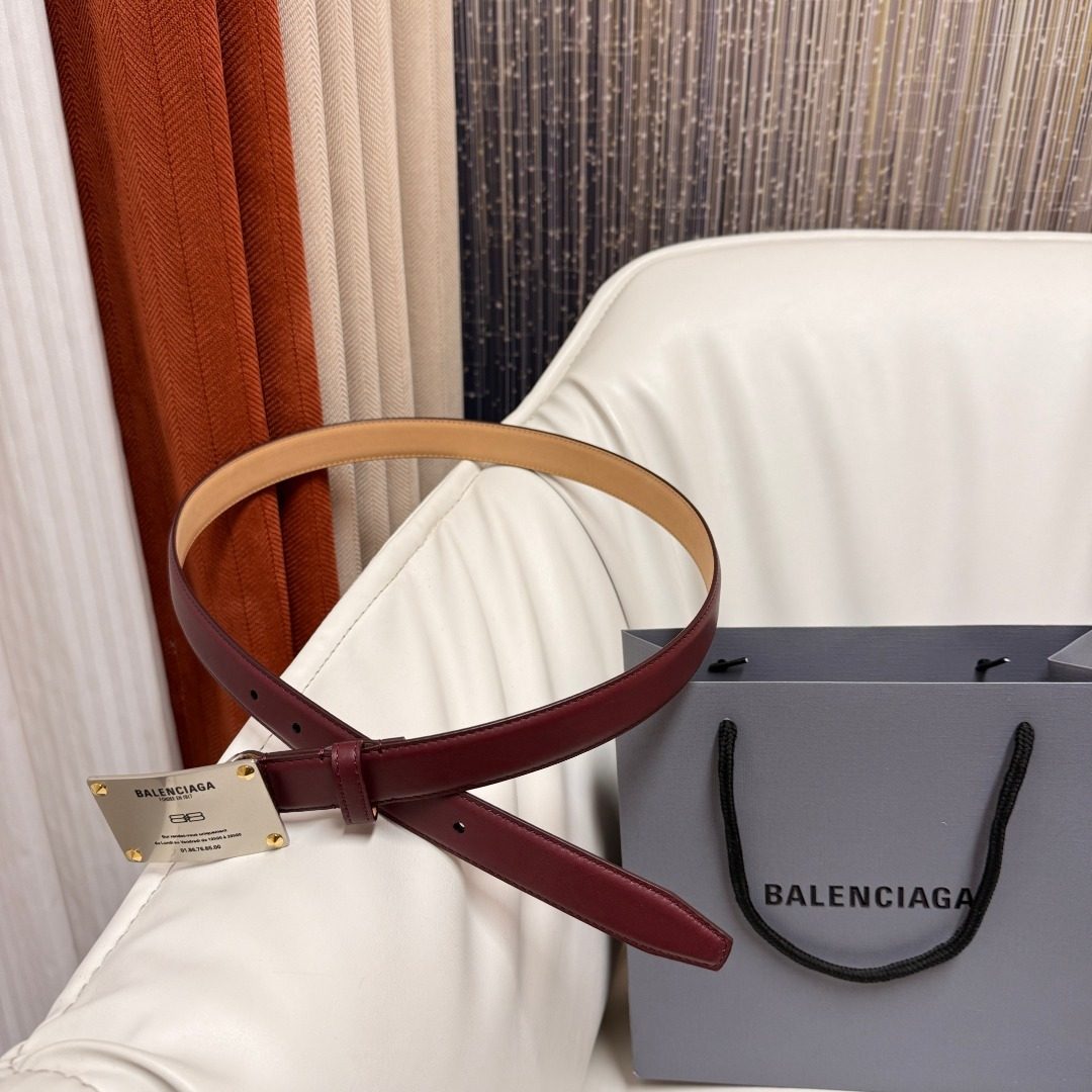 Balenciaga Burgundy Leather Belt