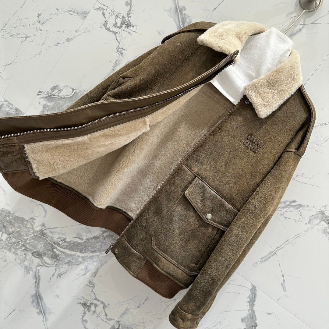 Miu Miu Wool Blend Sherpa Collar Jacket