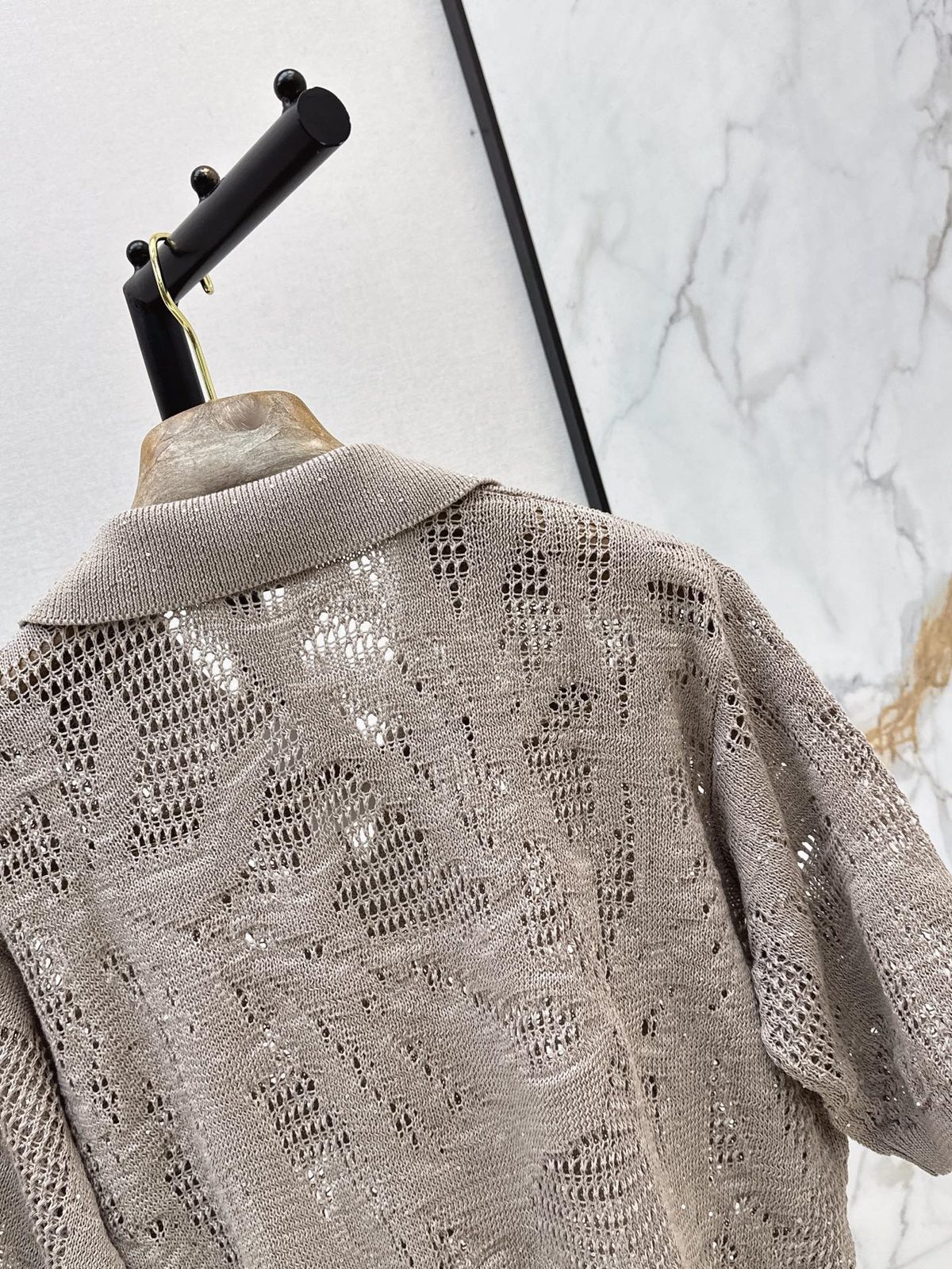Open Collar Open Knit Short Sleeve Sweater
