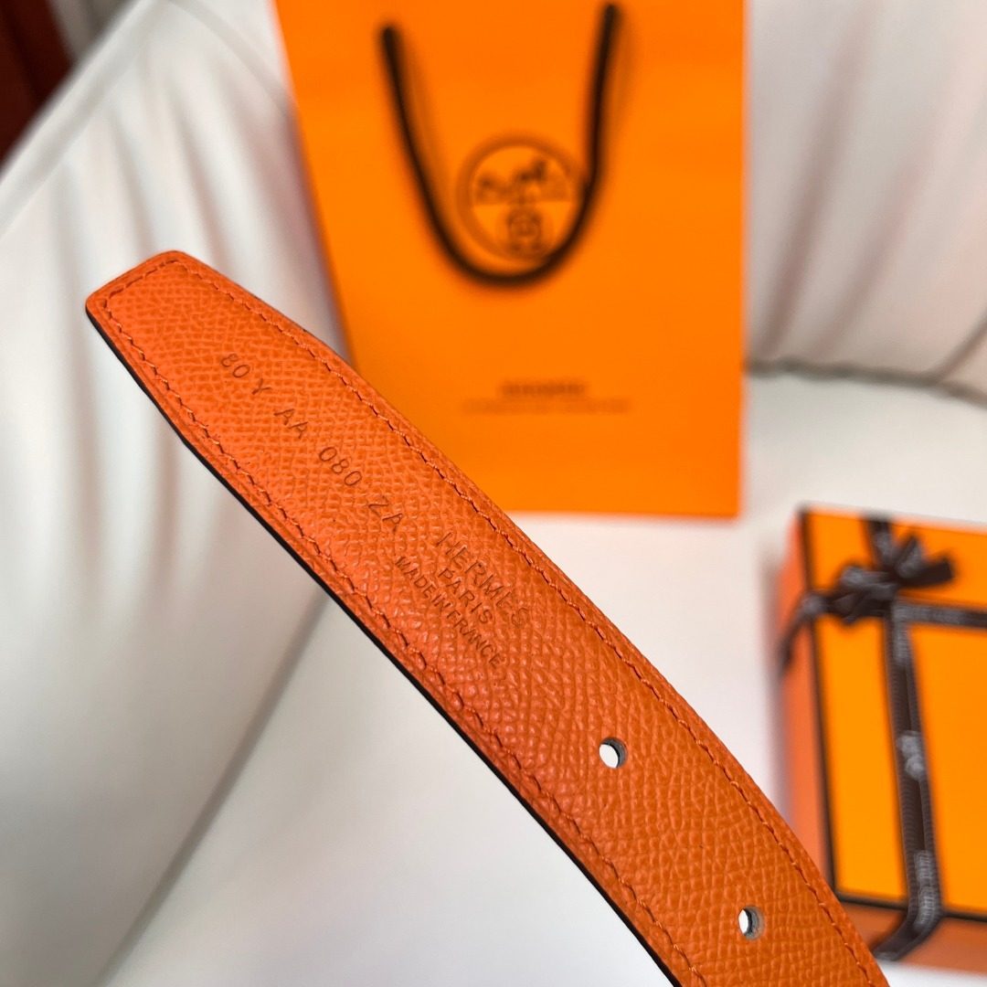 Hermès Reversible Leather Belt Orange Black